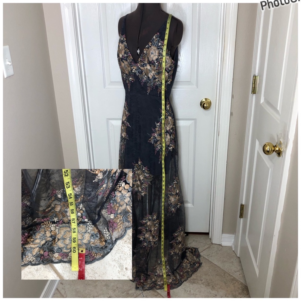 Altar’d State Stretchy Slip Embroidered Flower Gray Mesh Angelique Maxi Dress M - Picture 15 of 16